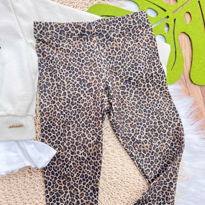 Conj. Casaco de Moletom Très Chic e Calça Legging Oncinha - Areia